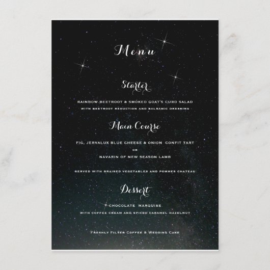 Menu Sur la Lune et Mariage de nuit étoilé (Dos)