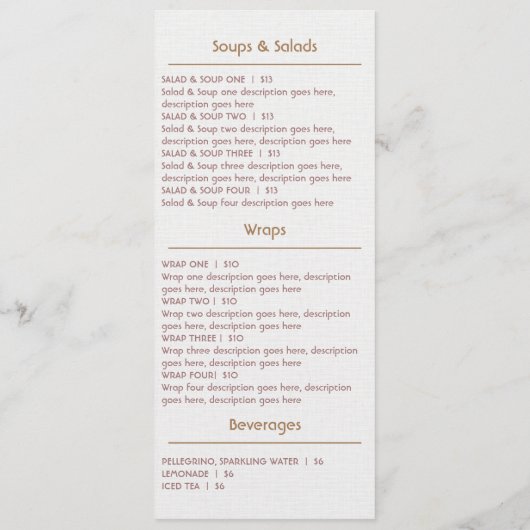 Menu sur mesure pour Restaurant de fruits de mer (Dos)