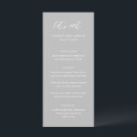 Menu Sydney Grey Mariage moderne<br><div class="desc">Menu mariage moderne avec un design typographique contemporain avec "mangeons" dans une élégante typographie de script. Vous trouverez ci-dessous les détails de votre événement dans votre nom, date du mariage et menu dans une mise en page simple et minimale. Le thème de couleur est gris ardoise et peut être modifié...</div>