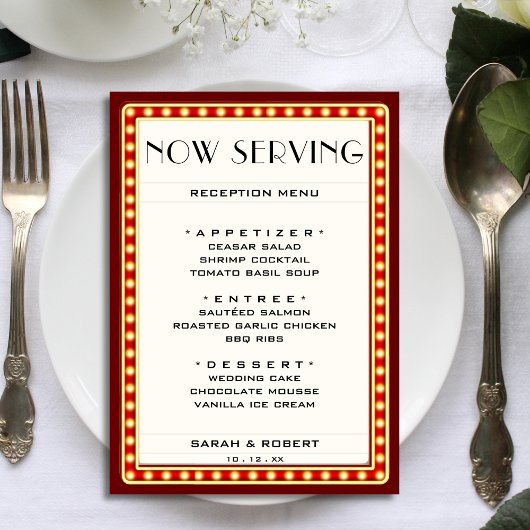 Menu Symbole du cinéma rétro Mariage rouge