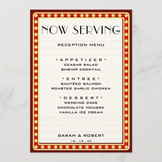 Menu Symbole du cinéma rétro Mariage rouge (Devant)