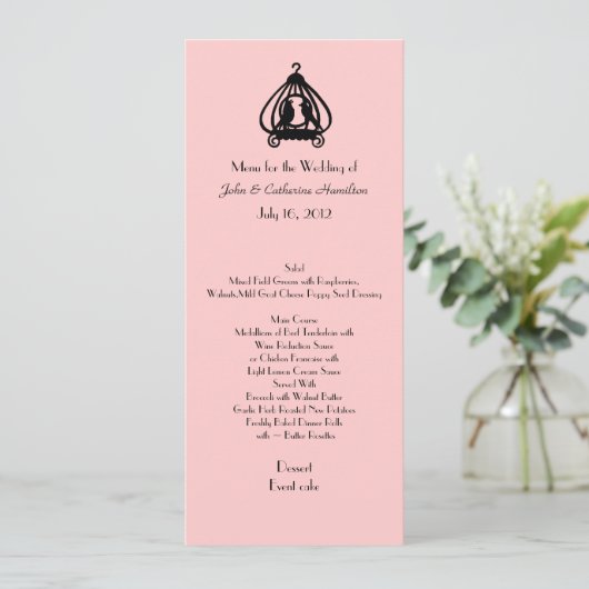 Menu Tabblad Chic Pink en Black Wedding (Staand voorkant)