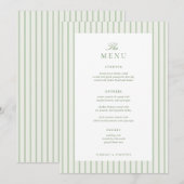 Menu Table de mariage classique rayée verte 5x7" (Devant / Derrière)