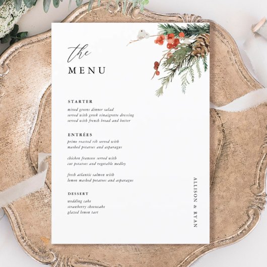 Menu Table de mariage d'hiver 5x7"
