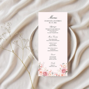 Menu Table de mariage élégante florale rose tendre