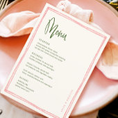 Menu Table de Mariages manuscrite rose et vert français
