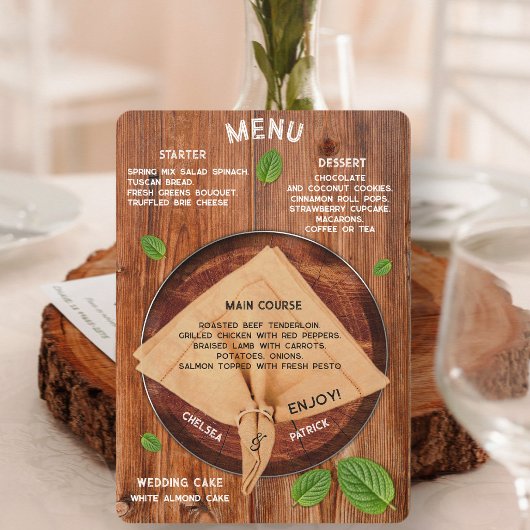 Menu Table de réception de mariage en bois rustique per