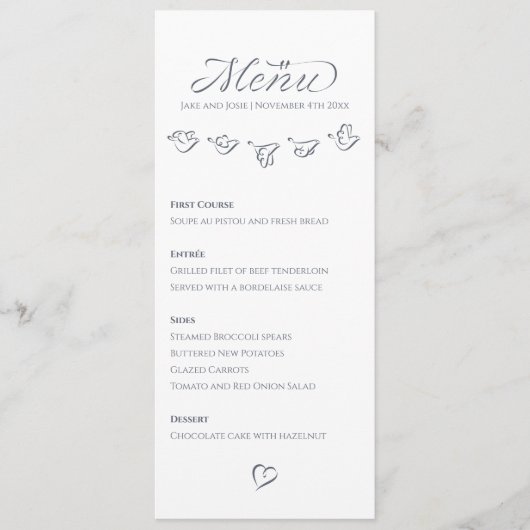 Menu Table d'oiseaux volants bleus moderne (Devant)