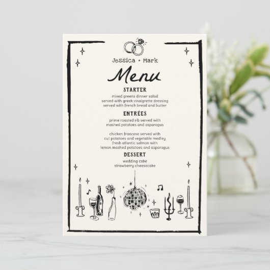 Menu Table Mariage noir blanc manuscrit (Debout devant)
