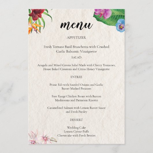 Menu Tableau Mariage Tropical Aquarelle (Devant)