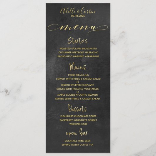 Menu Tableau noir et Mariage de calligraphie or (Devant)