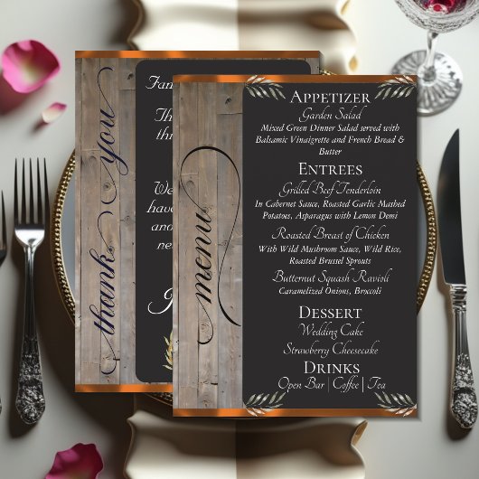 Menu Tableau sur bois, monogramme et merci - cuivre