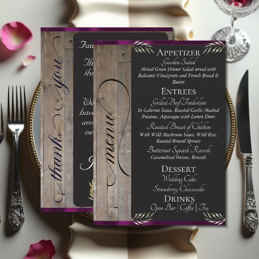 Menu Tableau sur Bois, Monogramme & Merci - Plum