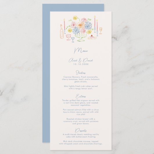 Menu Tablette Whimsical Dessinée À La Main Mariage Past (Devant / Derrière)