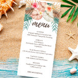 Menu Tahiti | Tropical Island Floral Mariage<br><div class="desc">Le menu mariage d'inspiration tropicale de l'île comprend un arrangement d'hibiscus, de fleurs de flamants et de jasmin, et de feuilles de palmiers avec vos options de menu mariage et les noms. A l'inverse, une abstraite feuille de palmier dans les tons beige kaki et taupe. Parfait pour la plage, la...</div>