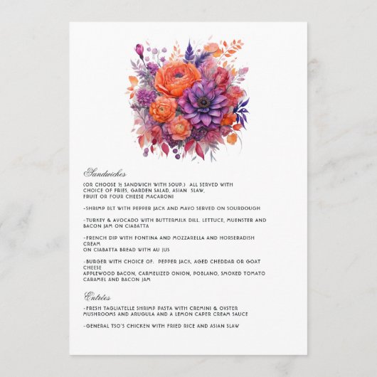 Menu Tangérine, rose chaud et violet royal (Dos)