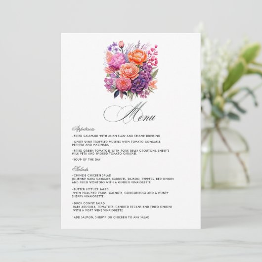 Menu Tangérine, rose chaud et violet royal (Debout devant)