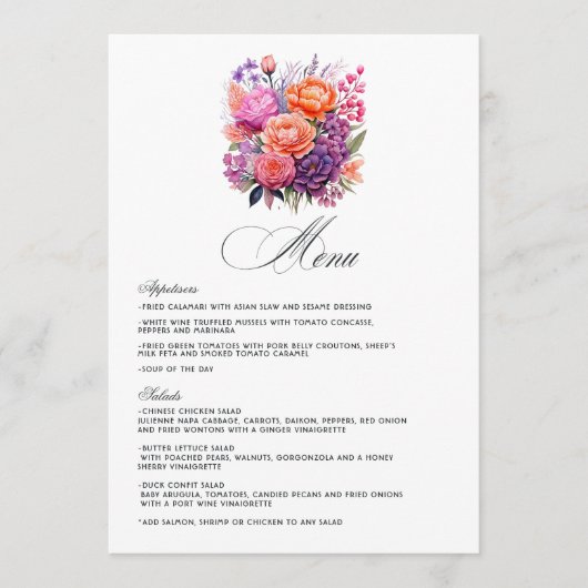 Menu Tangérine, rose chaud et violet royal (Devant)