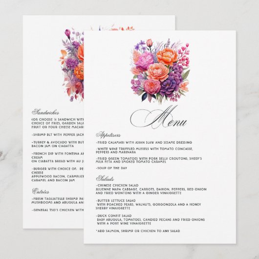 Menu Tangerine, rose vif et violet royal (Devant / Derrière)