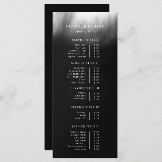 Menu Tarif Abstrait minimaliste noir blanc (Devant / Derrière)