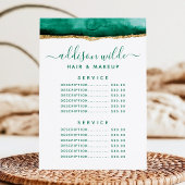 Menu Tarif de service à l'aquarelle vert émeraude et or