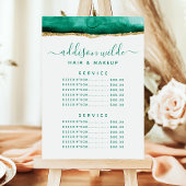 Menu Tarif de service à l'aquarelle vert émeraude et or