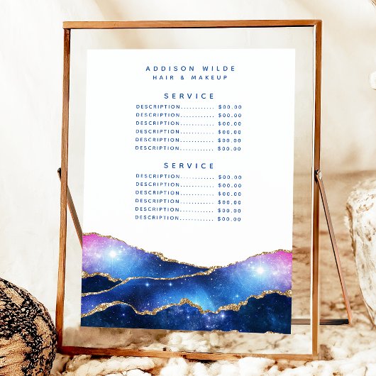 Menu Tarif de service de salon Agate Galaxy Celestial S