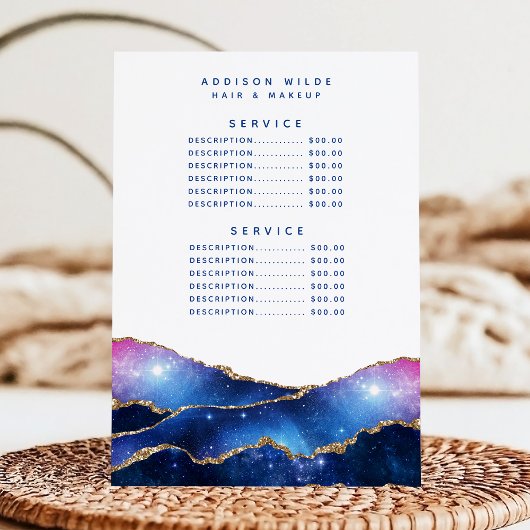 Menu Tarif de service du salon Agate Galaxy Celestial S