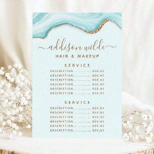 Menu Tarif de service en agate de marbre bleu pailleté 