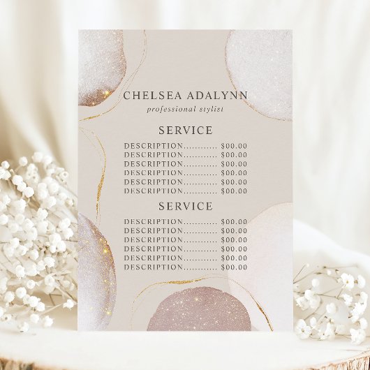 Menu Tarif de Service Luxe Aquarelle Abstraite Or