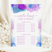 Menu Tarif du service d'encre violette bleue de script