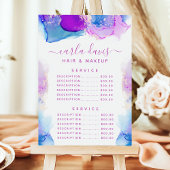 Menu Tarif du service d'encre violette bleue de script
