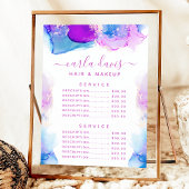 Menu Tarif du service d'encre violette bleue de script
