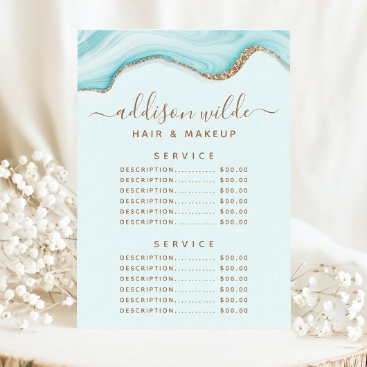 Menu Tarif du service en agate de marbre bleu avec pail