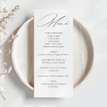 Menu Tarjeta de Menú de Boda Elegante Caligrafía<br><div class="desc">Elegante Tarjeta de Menú de Boda en Caligrafía,  Blanco y Negro. Con las minutas personalizadas,  podrás compartir con tus invitados los detalles del menú de tu boda,  manteniendo un neño cohérent con tus invitaciones. ¡Una opción perfecta !</div>