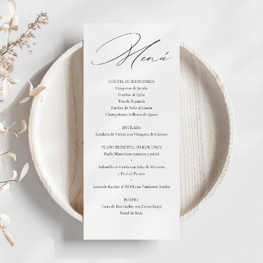 Menu Tarjeta de Menú de Boda Elegante Caligrafía