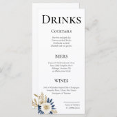 Menu Tarjetas de Menú Cheers Couple Floral Blue Gold (Devant / Derrière)