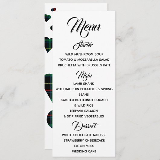 Menu Tartan vert (Devant / Derrière)