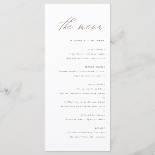 Menu Taupe Élégant Mariage de calligraphie (Devant)