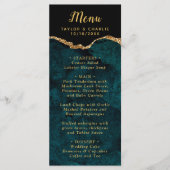 Menu Teal Blue and Gold Agate Marble Wedding (Devant)