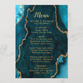 Menu Teal Blue and Gold Agate Marble Wedding (Devant)
