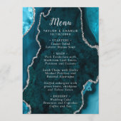 Menu Teal Blue and Silver Agate Marble Wedding (Devant)