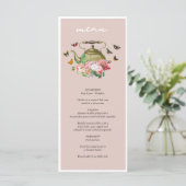 Menu Teapot Party Rose Floral Papillons Fête des mariée (Debout devant)
