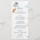 Menu Teddy Bear Blue Balloons Blue Bow Clouds Baby Boy (Devant)