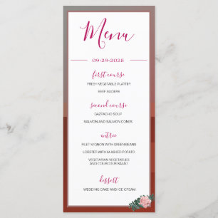 Menu Teepee Boho du désert Monogramme rose floral rusti