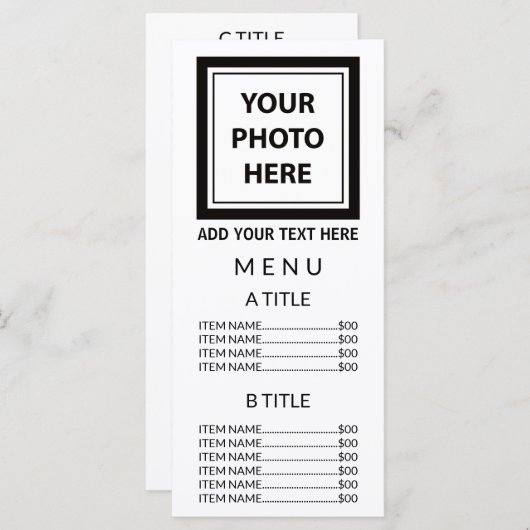 Menu Télécharger une photo et ajouter du texte - Simple (Devant / Derrière)