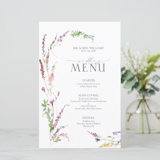 Menu tendance Fleur sauvage Floral Mariage (Debout devant)