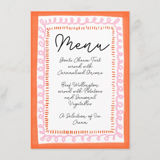 Menu Tendance Orange et Rose Squiggle Wavy Border  (Devant)
