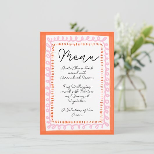 Menu Tendance Orange et Rose Squiggle Wavy Border  (Debout devant)