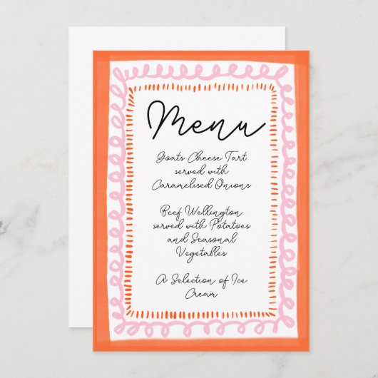 Menu Tendance Orange et Rose Squiggle Wavy Border  (Devant / Derrière)